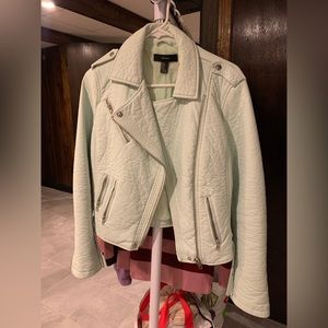 Forever 21 faux leather moto jacket (mint green)